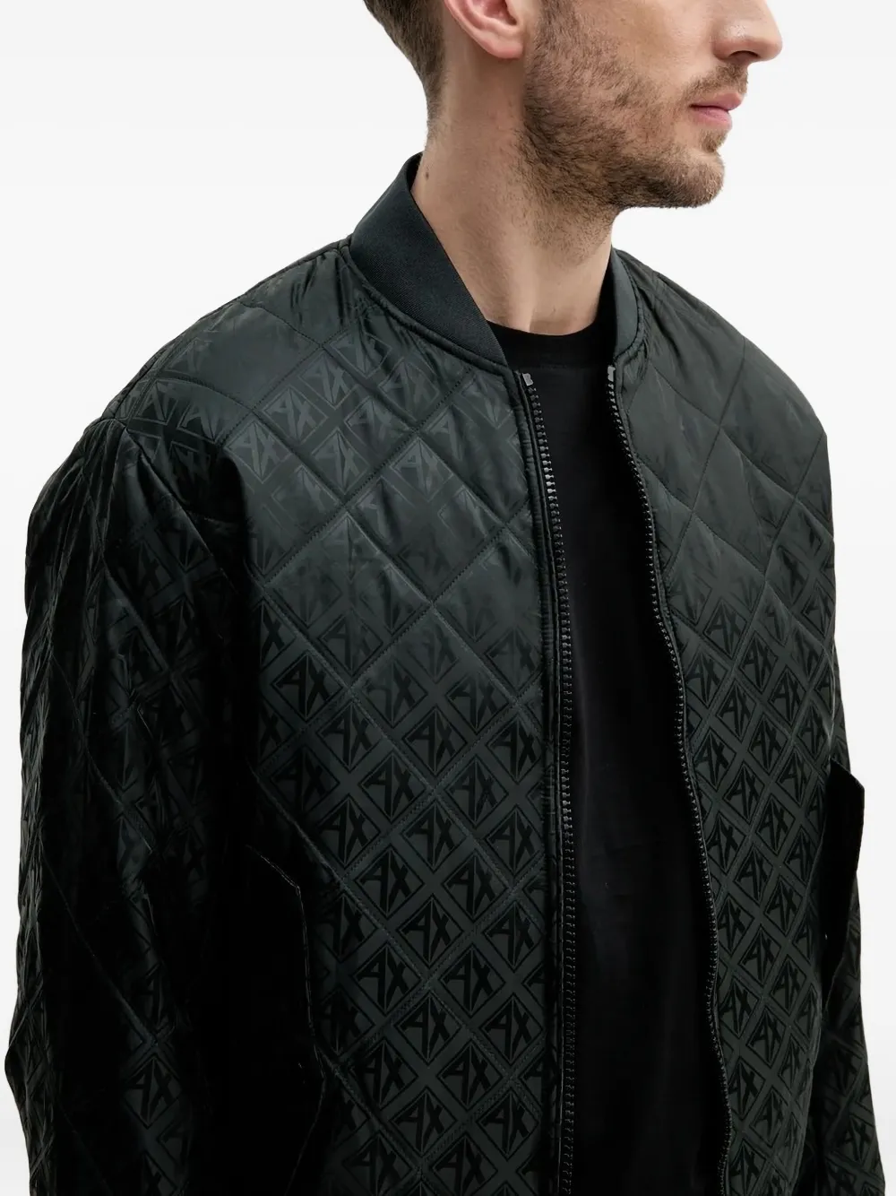 Armani Exchange Monogram-pattern Quilted Bomber Jacket In Green