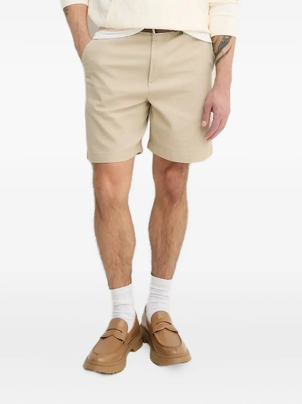 Armani Exchange Flat-front Welted-pocket Shorts In Neutral