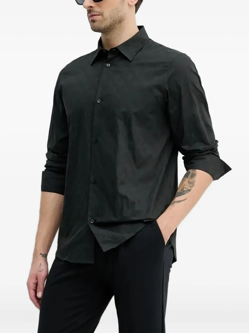 Armani Exchange cotton long-sleeve shirt Zwart
