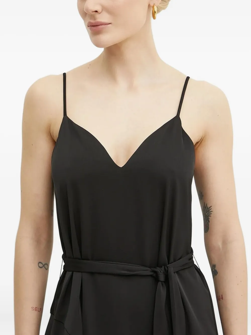 Armani Exchange V-neck belted midi dress Zwart