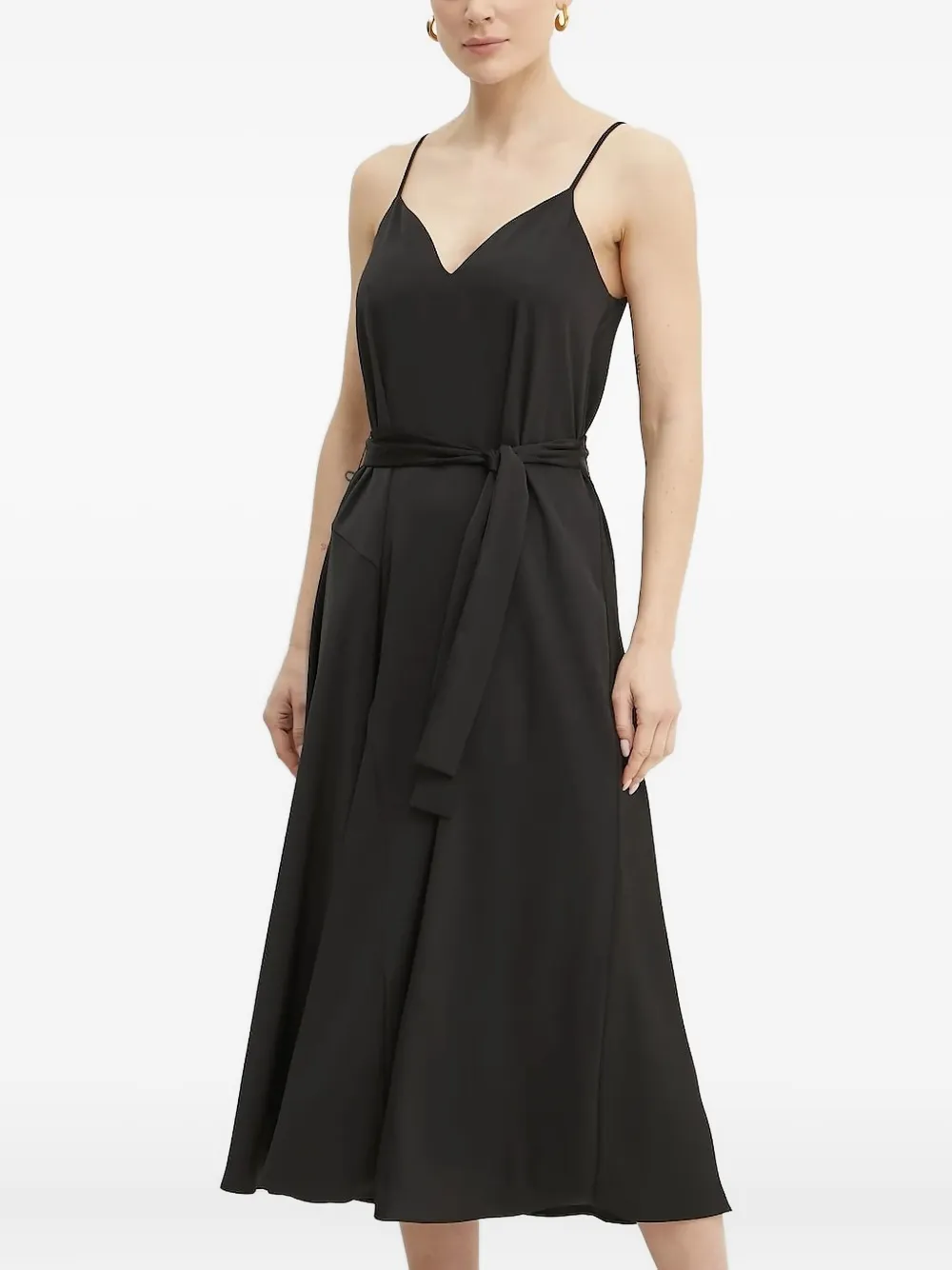 Armani Exchange V-neck belted midi dress Zwart