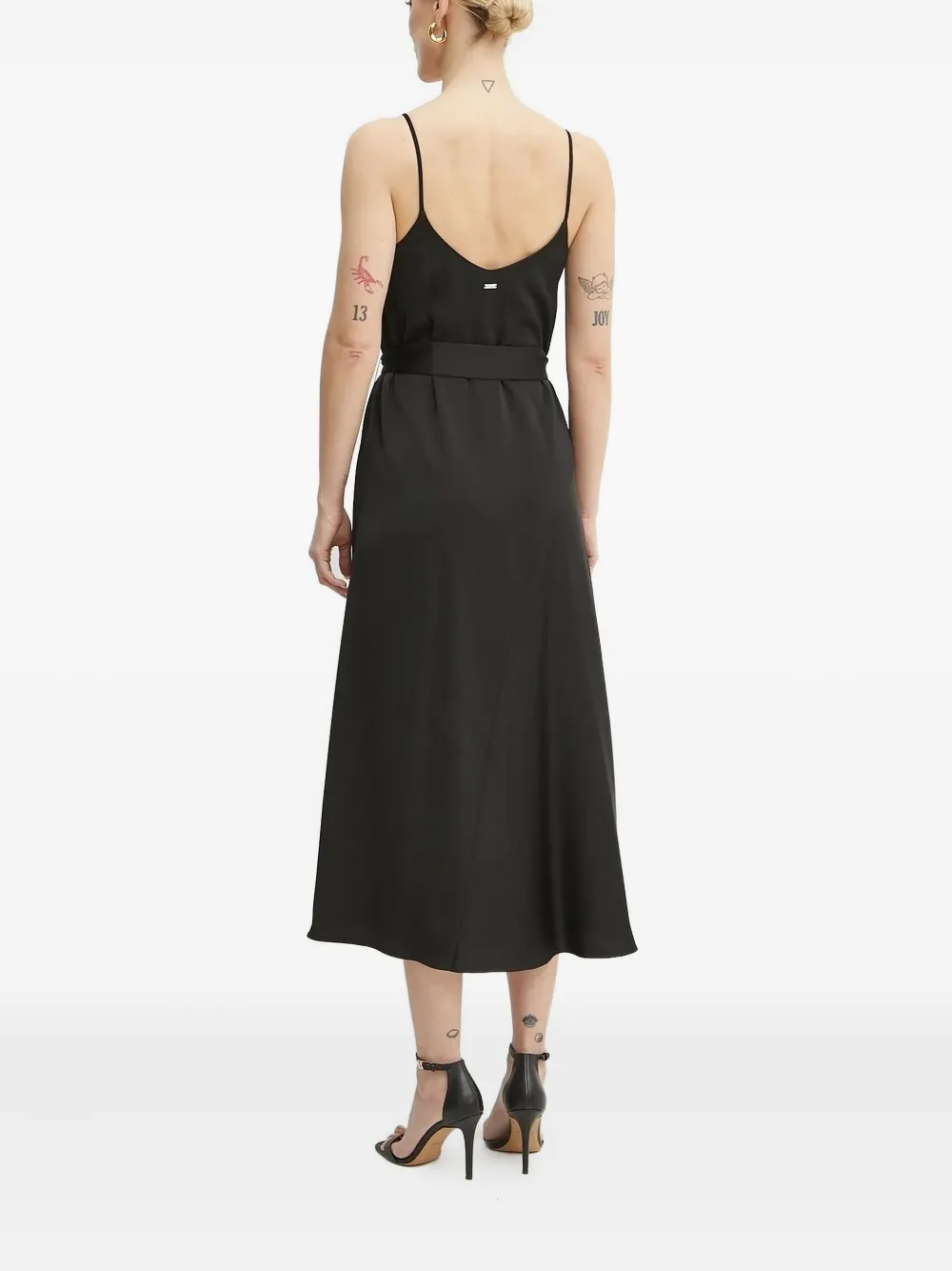 Armani Exchange V-neck belted midi dress Zwart