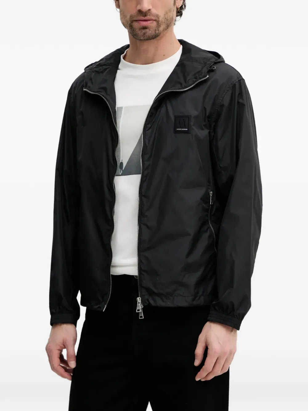  Armani Exchange Logo-patch Hooded Jacket - Black 