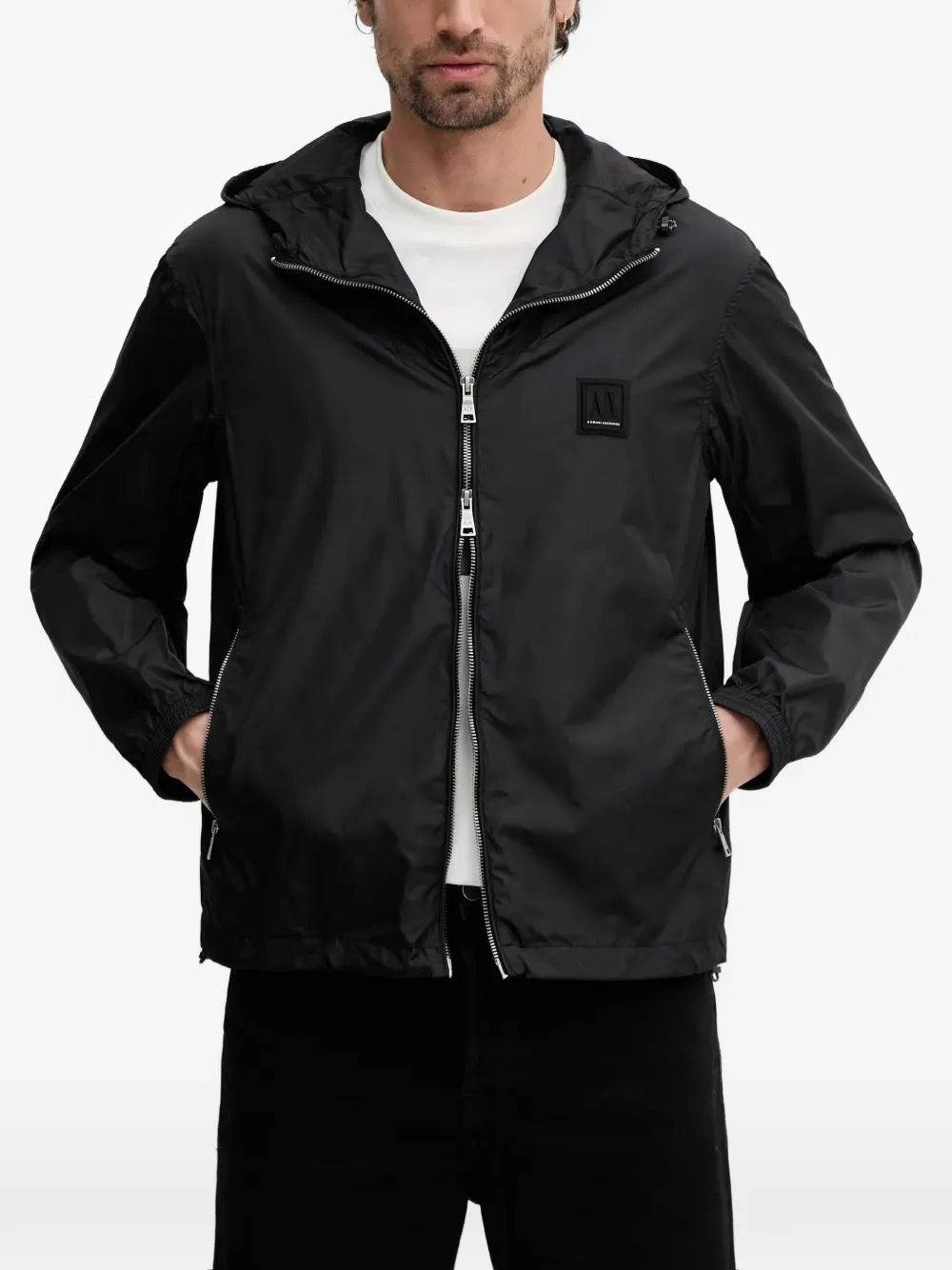 Armani Exchange logo-patch hooded jacket - Nero