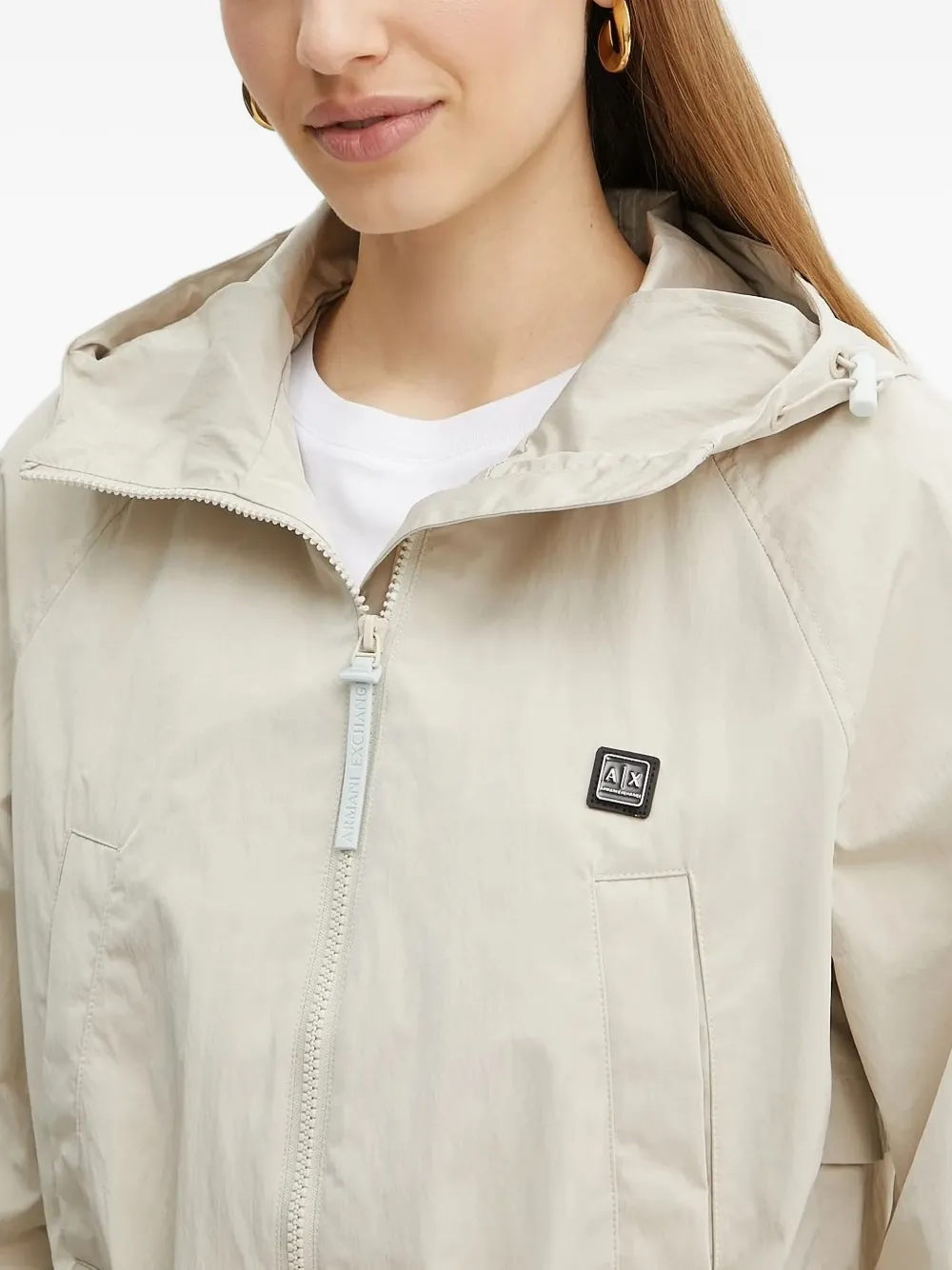 Armani Exchange hooded drawstring-waist jacket Beige