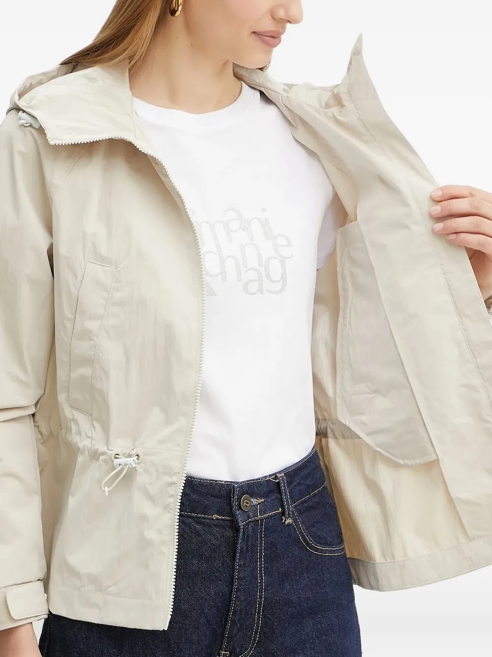 Armani Exchange hooded drawstring-waist jacket Beige