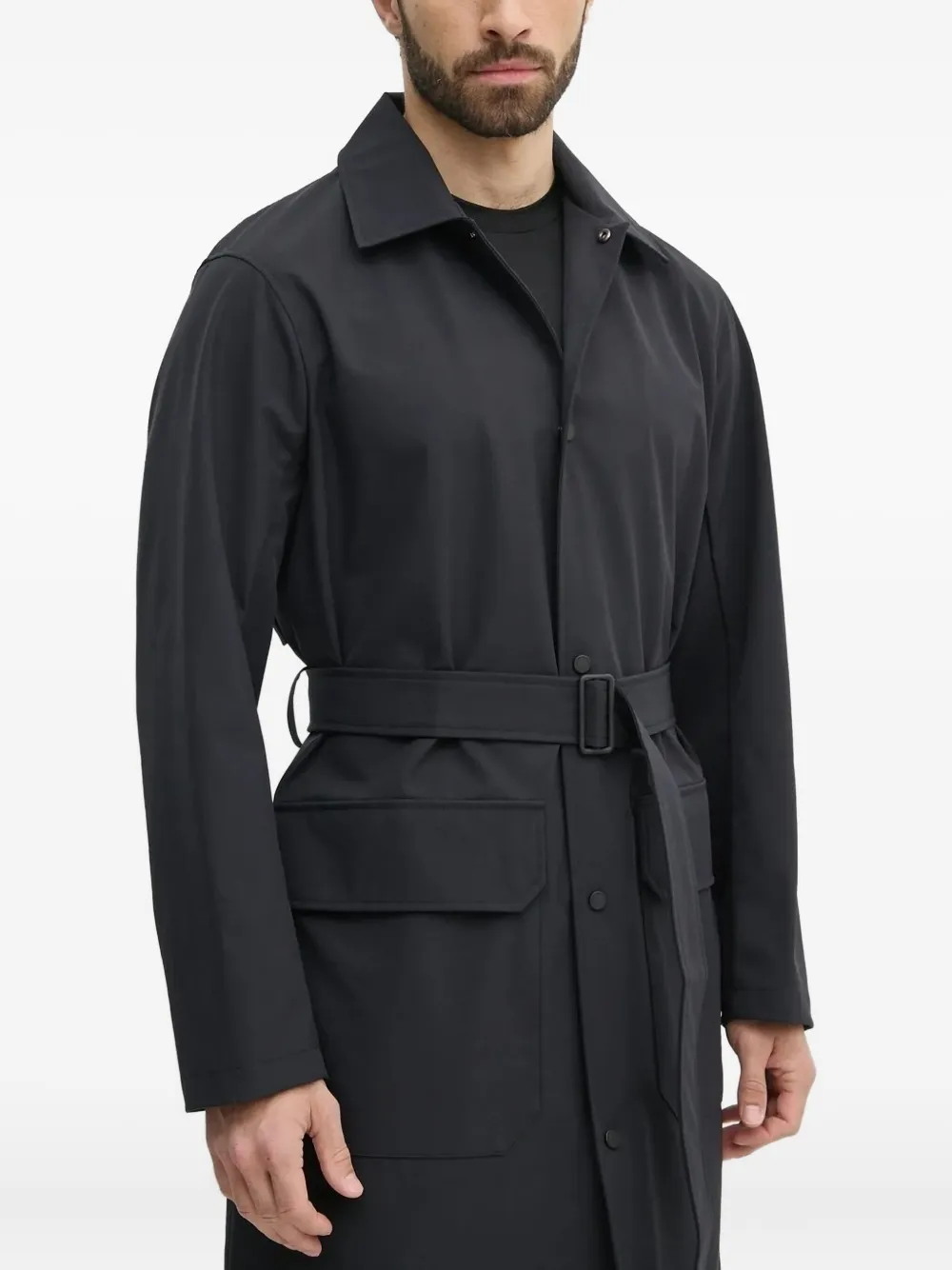 Armani Exchange Belted Hooded Trench Coat In Black