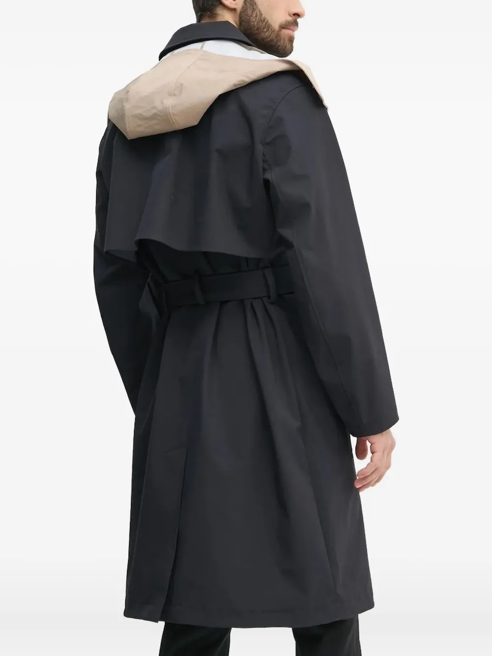 Armani Exchange belted hooded trench coat Blauw