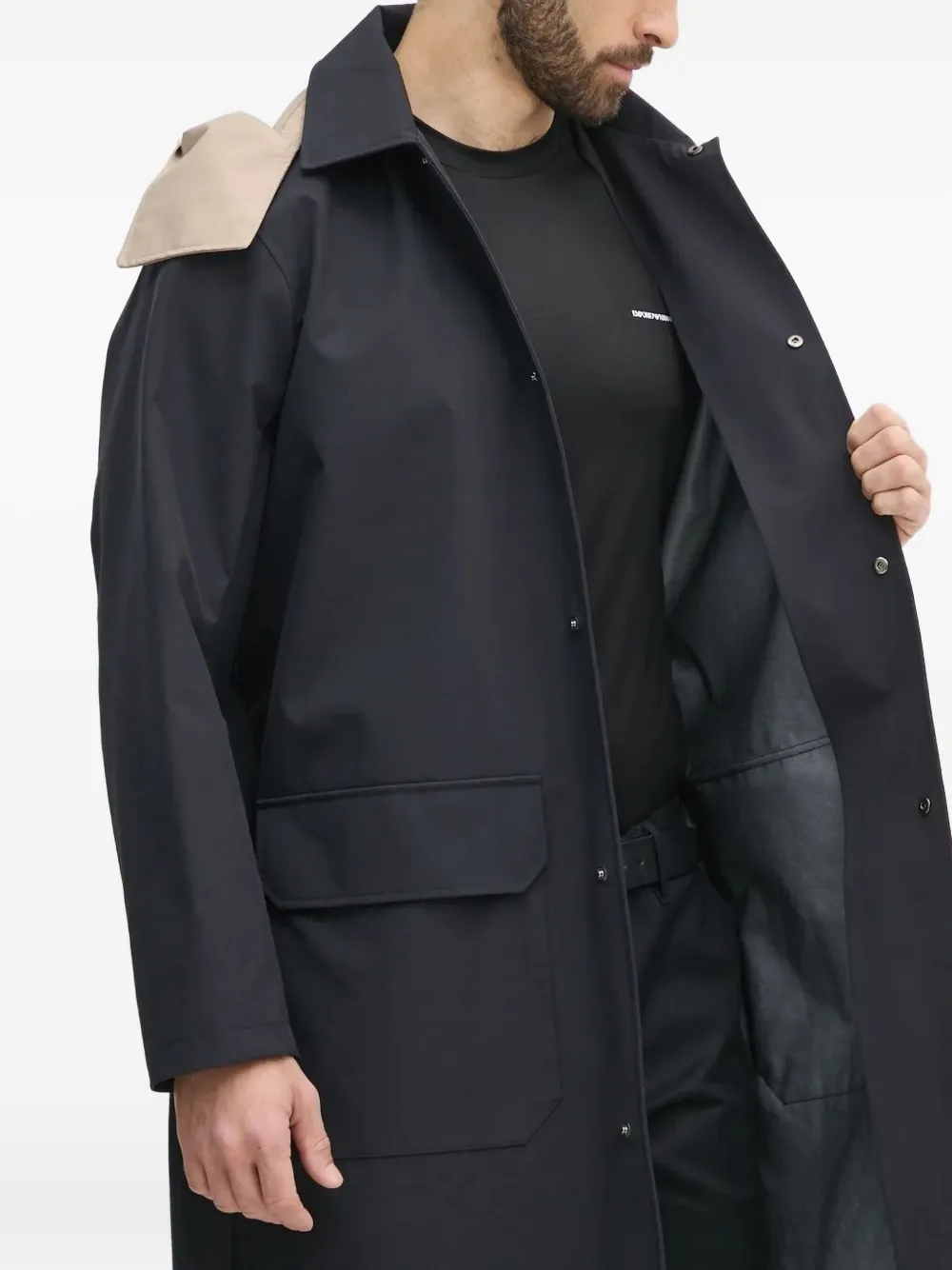 Armani Exchange belted hooded trench coat Blauw