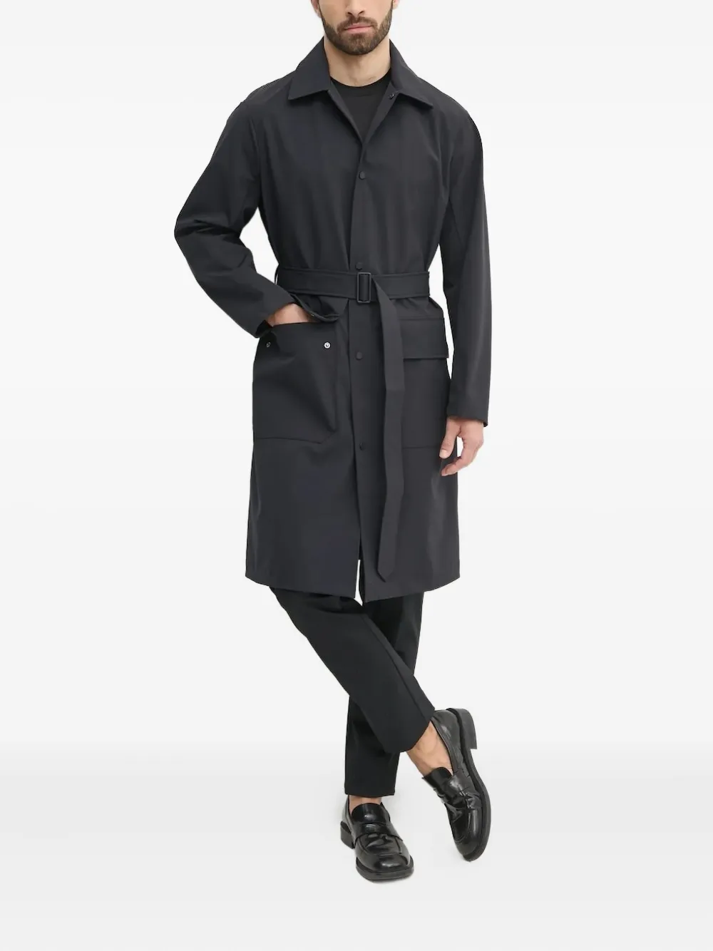 Armani Exchange belted hooded trench coat Blauw