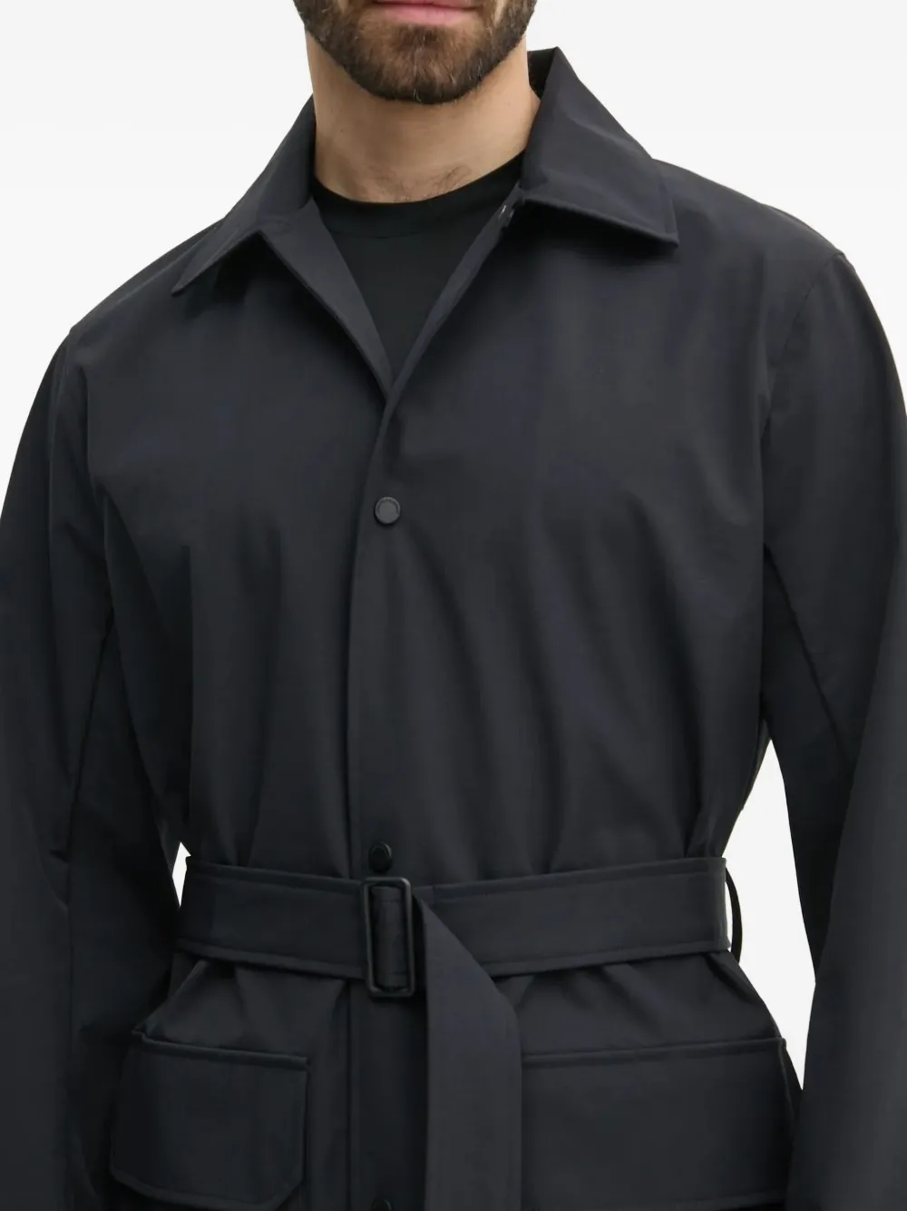 Armani Exchange belted hooded trench coat Blauw