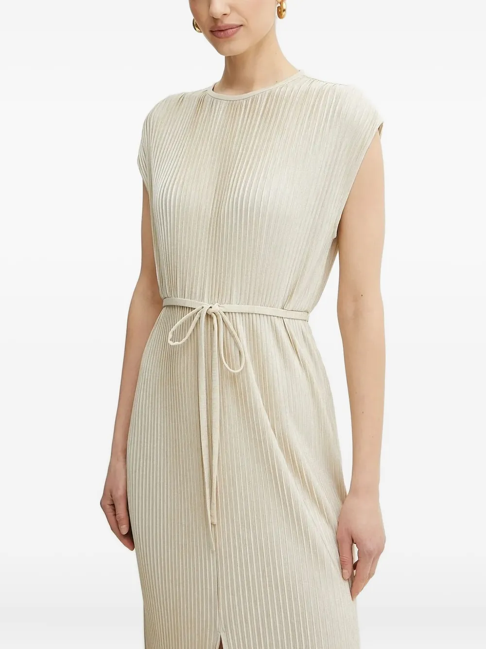 Hugo Boss Emaura Pleated Tie-waist Midi Dress In Neutral