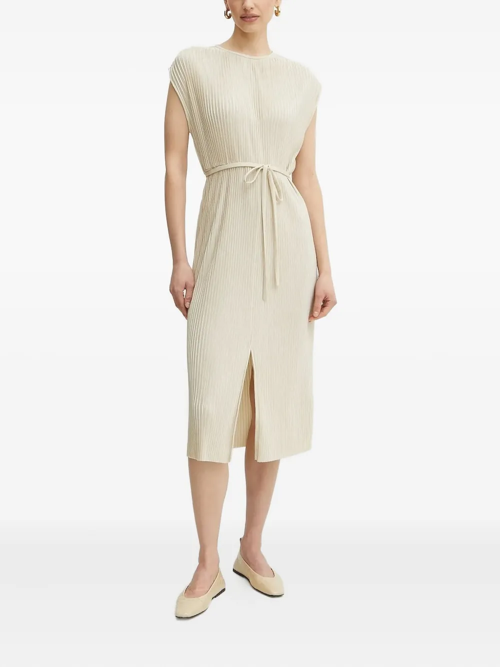 BOSS Emaura pleated tie-waist midi dress | Neutrals | Image 1