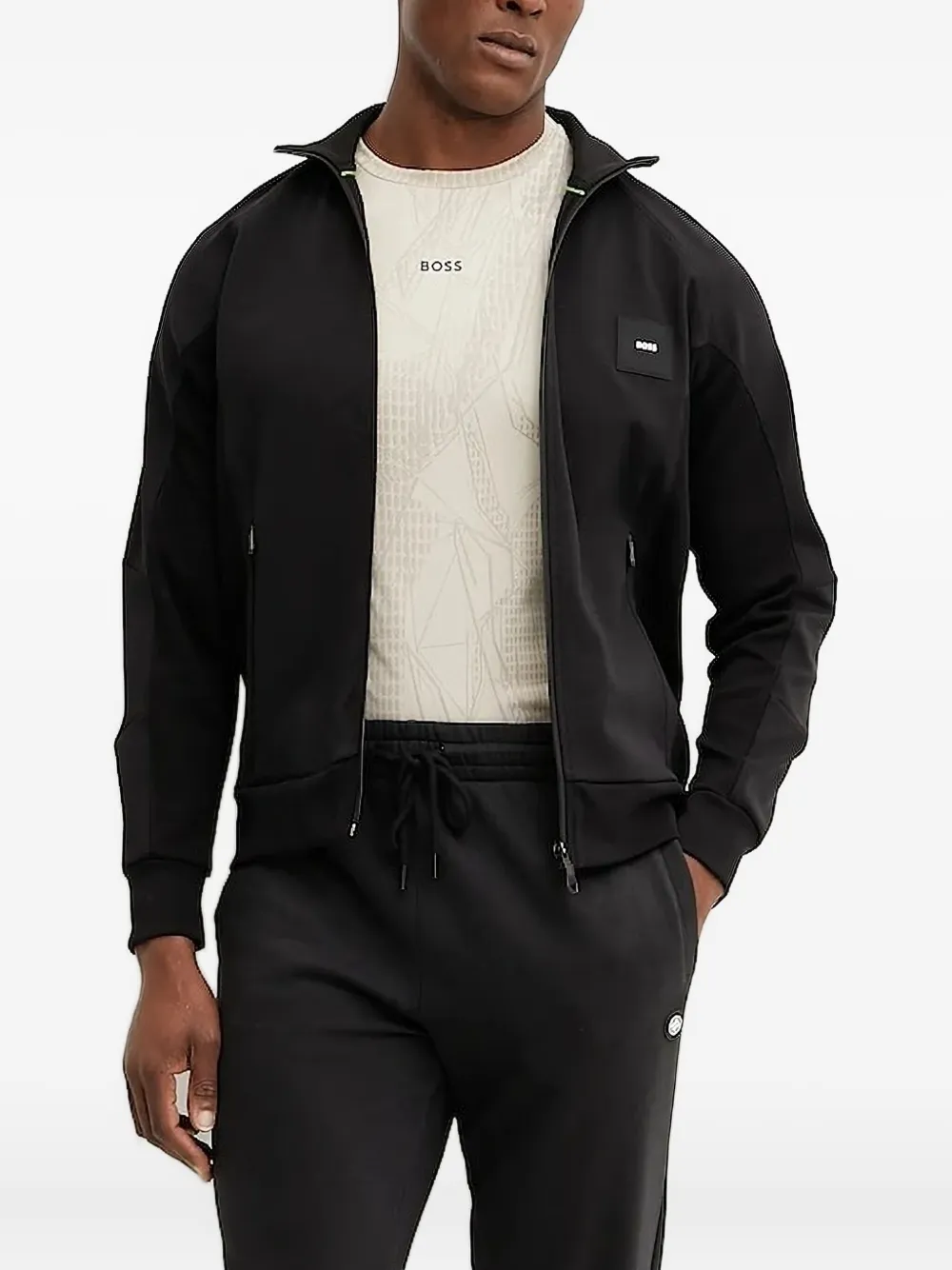 Hugo Boss Zip-up Logo-plaque Sweatshirt In Black