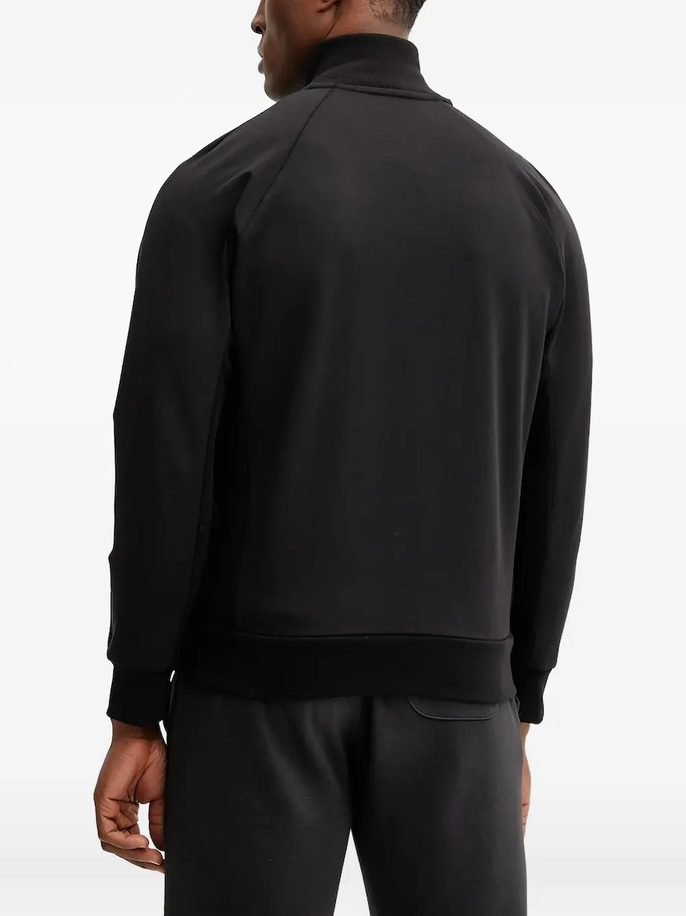 BOSS Sweater met logoplakkaat en rits - Zwart