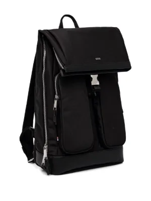 HUGO BOSSレザーバック BOSS - Faux-leather backpack with logo and signature stripe