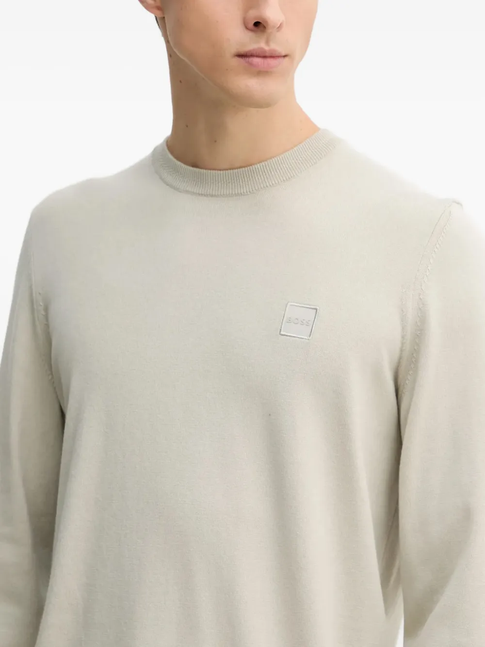 BOSS Katoenen trui met logoplakkaat Beige