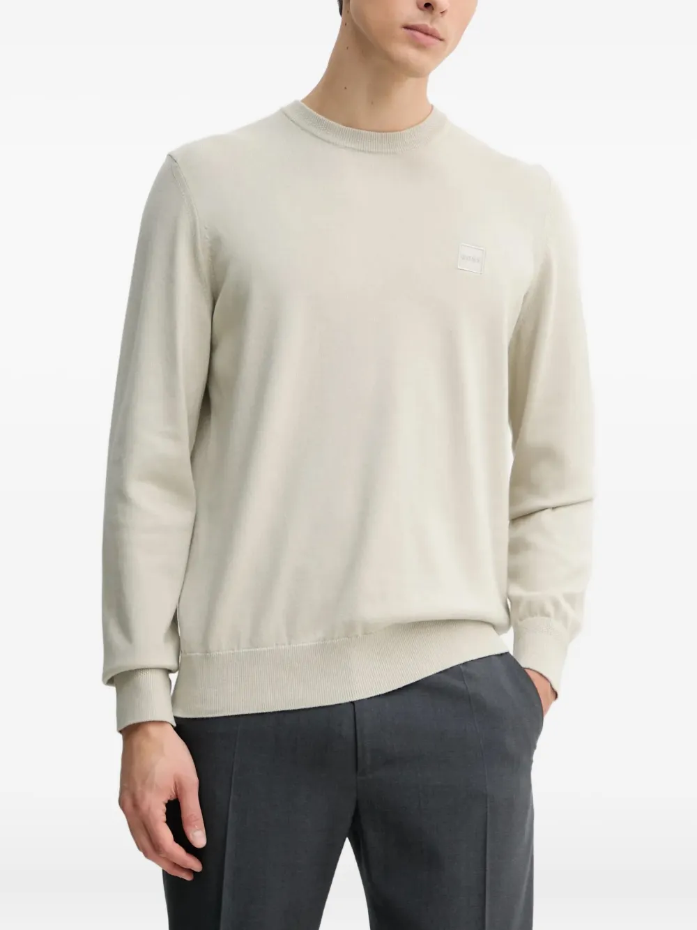 BOSS logo-plaque cotton sweater | Neutrals | Image 1