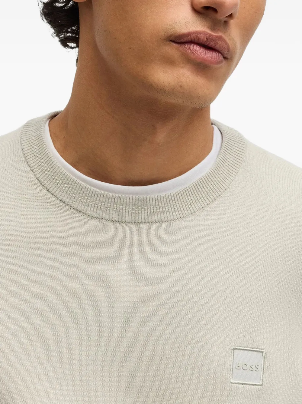 BOSS Katoenen trui met logoplakkaat Beige