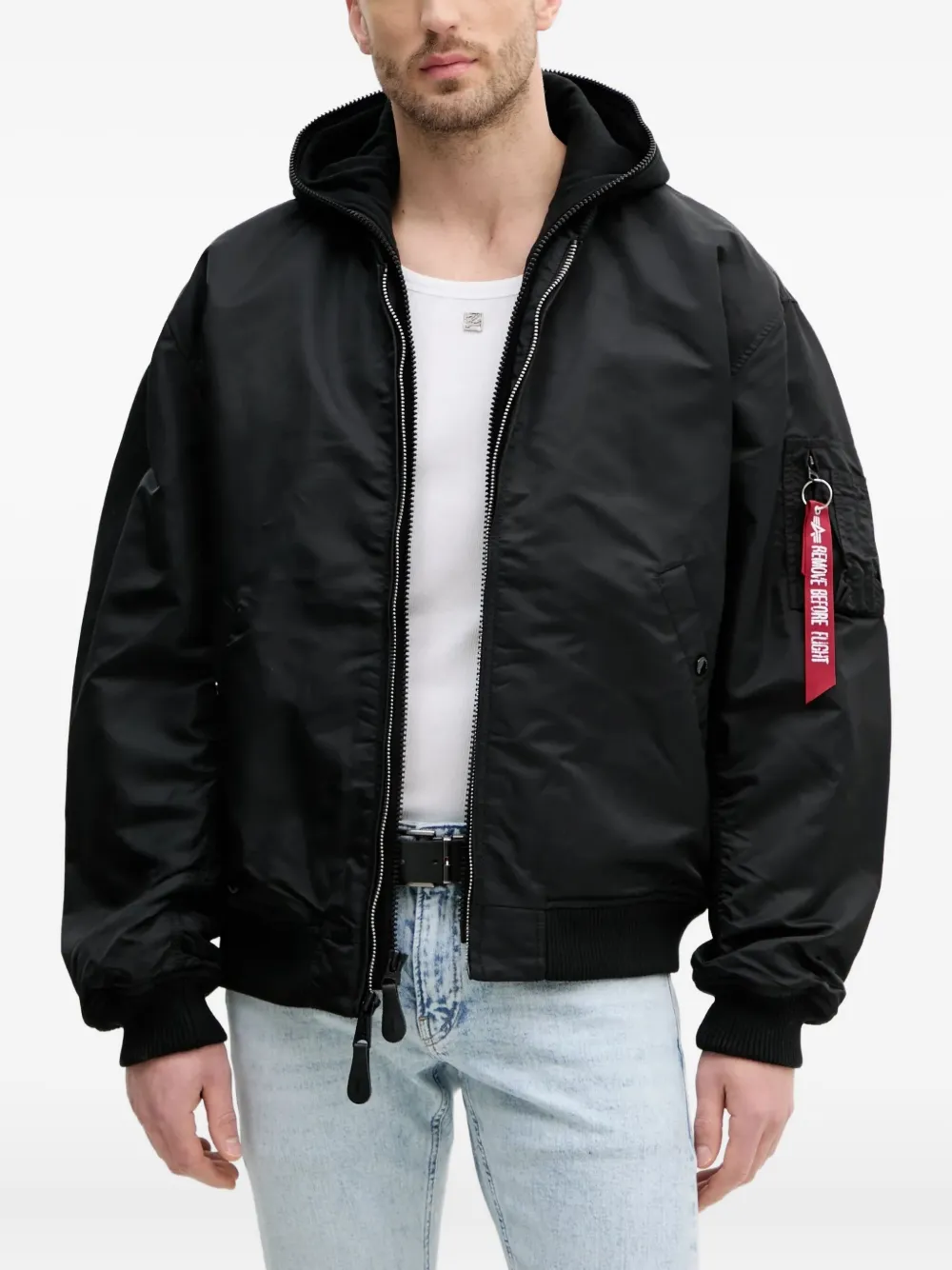 Alpha Industries Bomberjack met capuchon Zwart