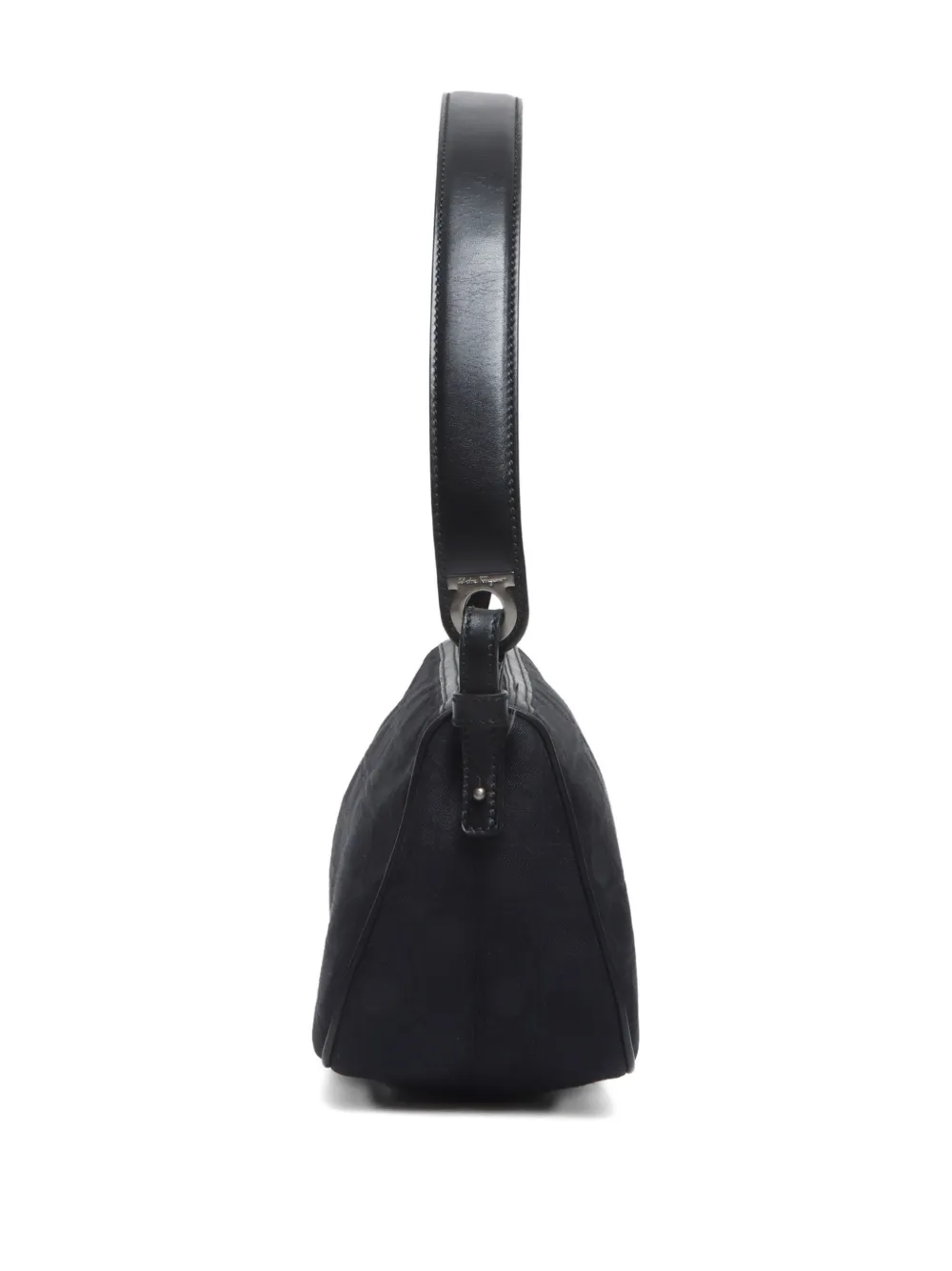 Pre-owned Ferragamo 2010-2020s Ganchini Pattern Canvas Shoulder Bag In Black