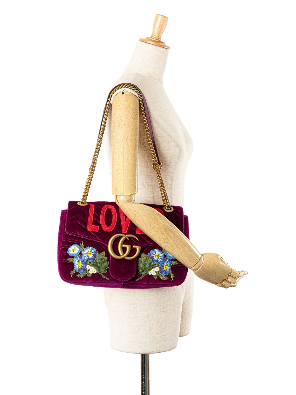 Gucci Pre-Owned Borsa a tracolla GG Marmont media in velluto matelassé ricamato con battente Loved 2016-2024 | Image 7