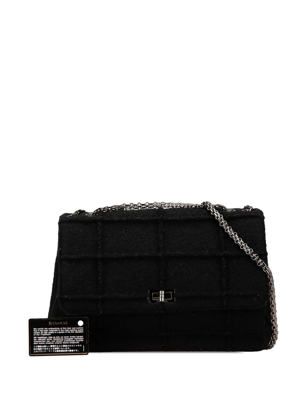 Pre-owned Chanel 1997-1999 Jumbo Reissue 2.55 Choco Bar Wool Felt Identification Flap Shoulder Bag In Black