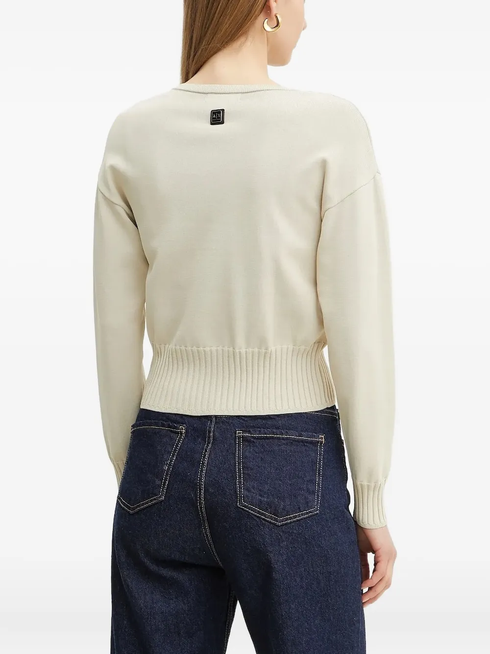 Armani Exchange Geribbelde trui met V-hals Beige