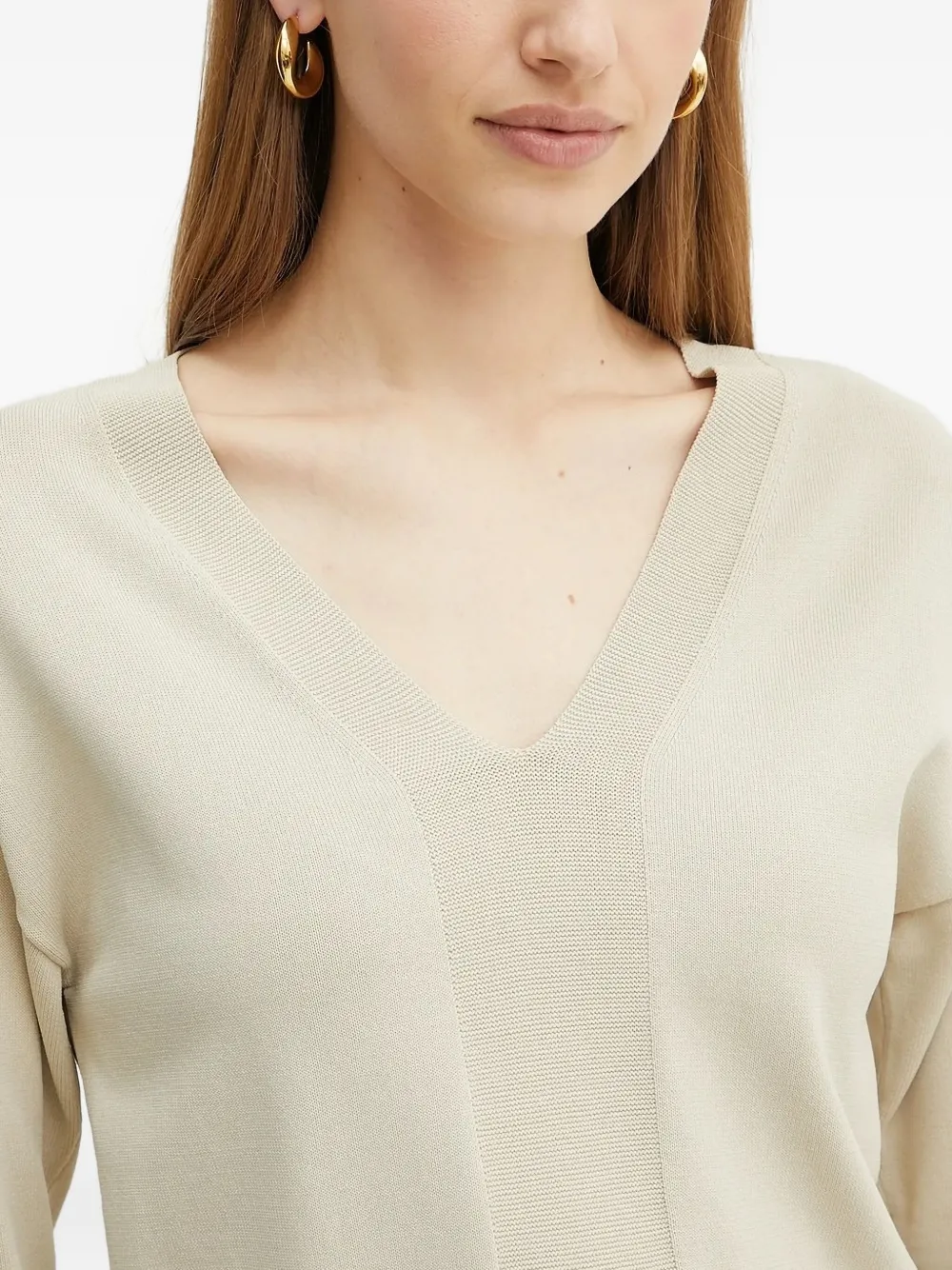 Armani Exchange Geribbelde trui met V-hals Beige