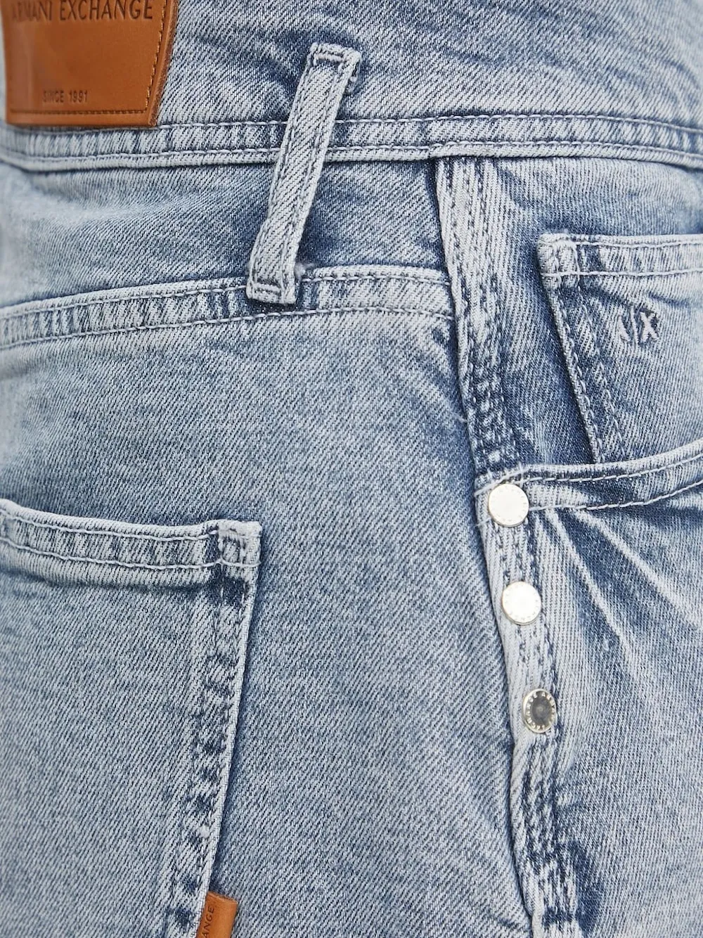 Armani Exchange Logo-patch Denim Mini Shorts In Blue