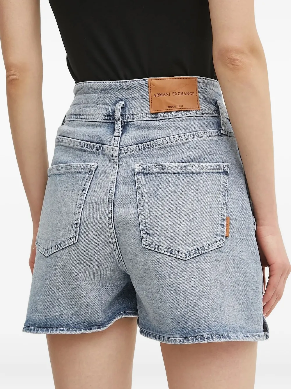 Armani Exchange Logo-patch Denim Mini Shorts In Blue