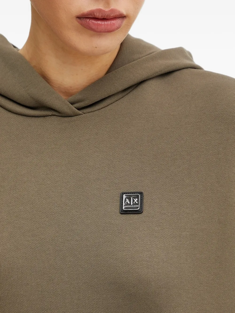 Armani Exchange Logo-plaque Hoodie In Neutral
