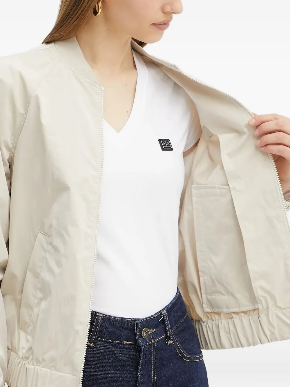Armani Exchange Logo-plaque Bomber Jacket In Gray