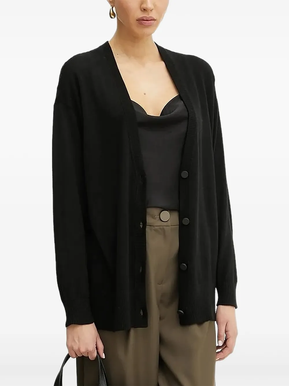 Armani Exchange Cable-knit Cardigan In Black