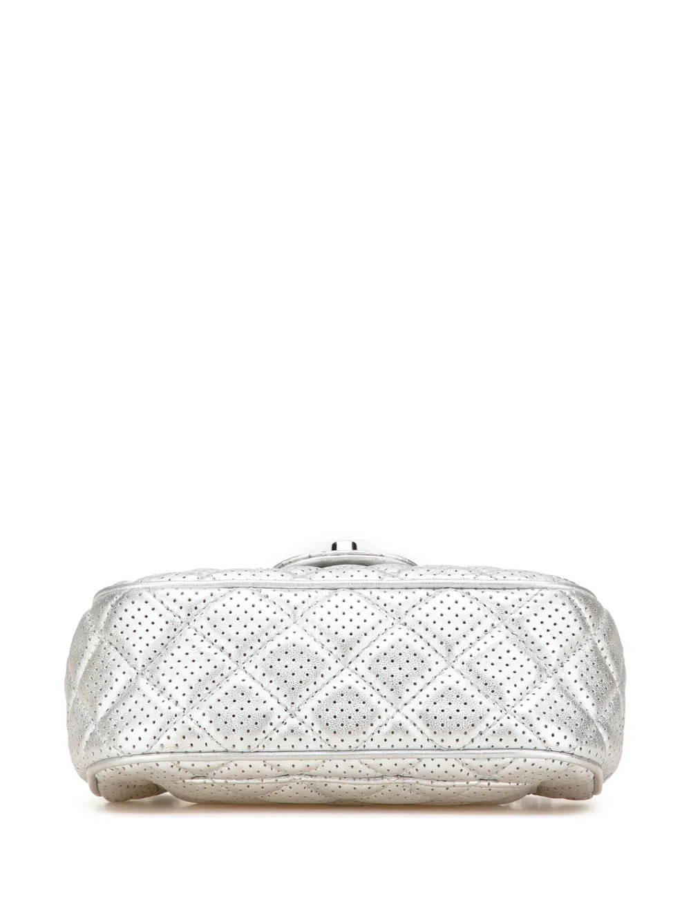 Pre-owned Chanel 2014 Mini Perforated Lambskin Punch Flap Crossbody Bag In Silver