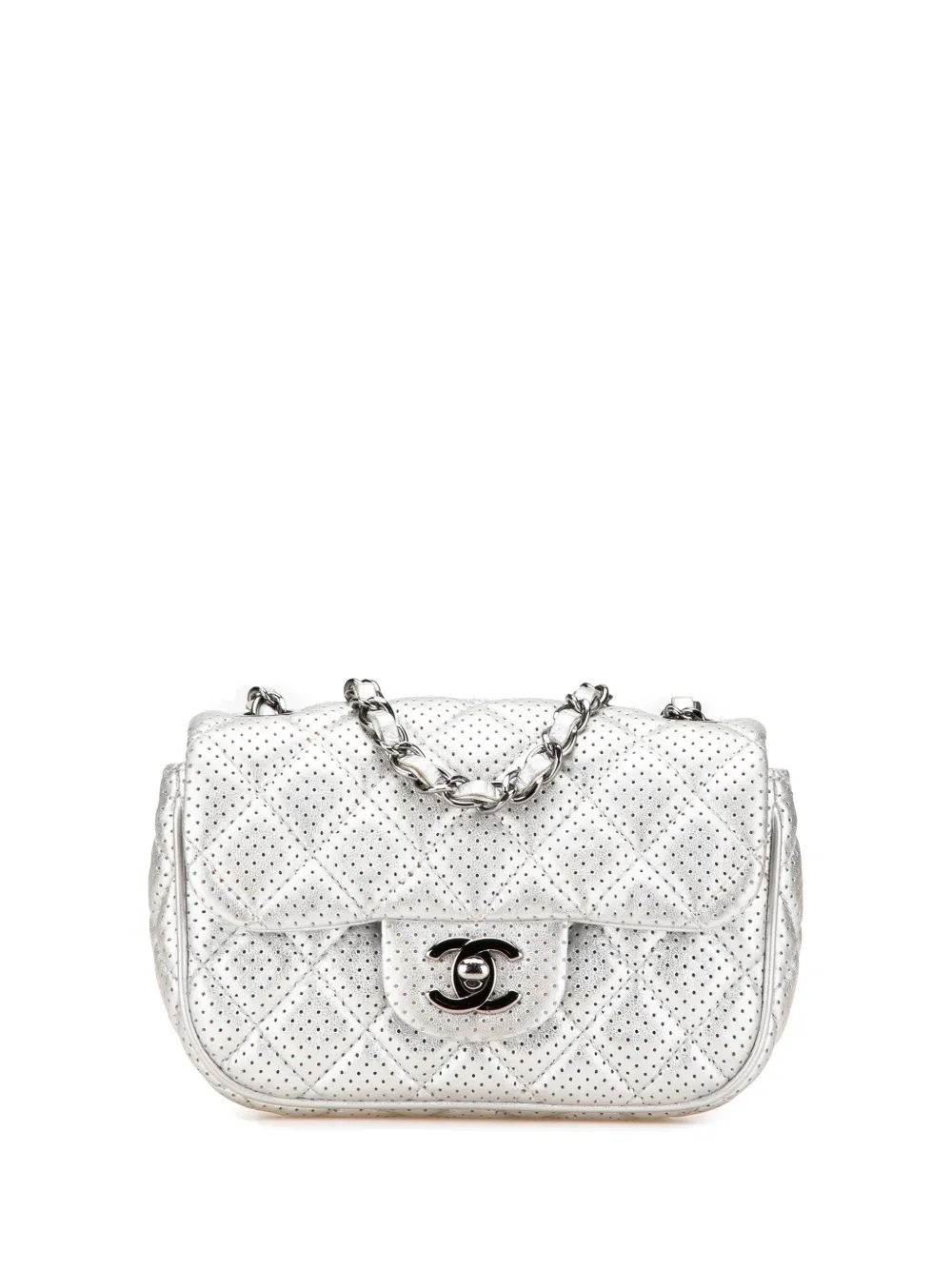 CHANEL Pre-Owned 2014 ミニ パーフォレーテッド ラムスキン パンチフラップ ショルダーバッグ - シルバートーン CHANEL Pre-Owned 2014 ミニ パーフォレーテッド ラムスキン パンチフラップ ショルダーバッグ - シルバートーン