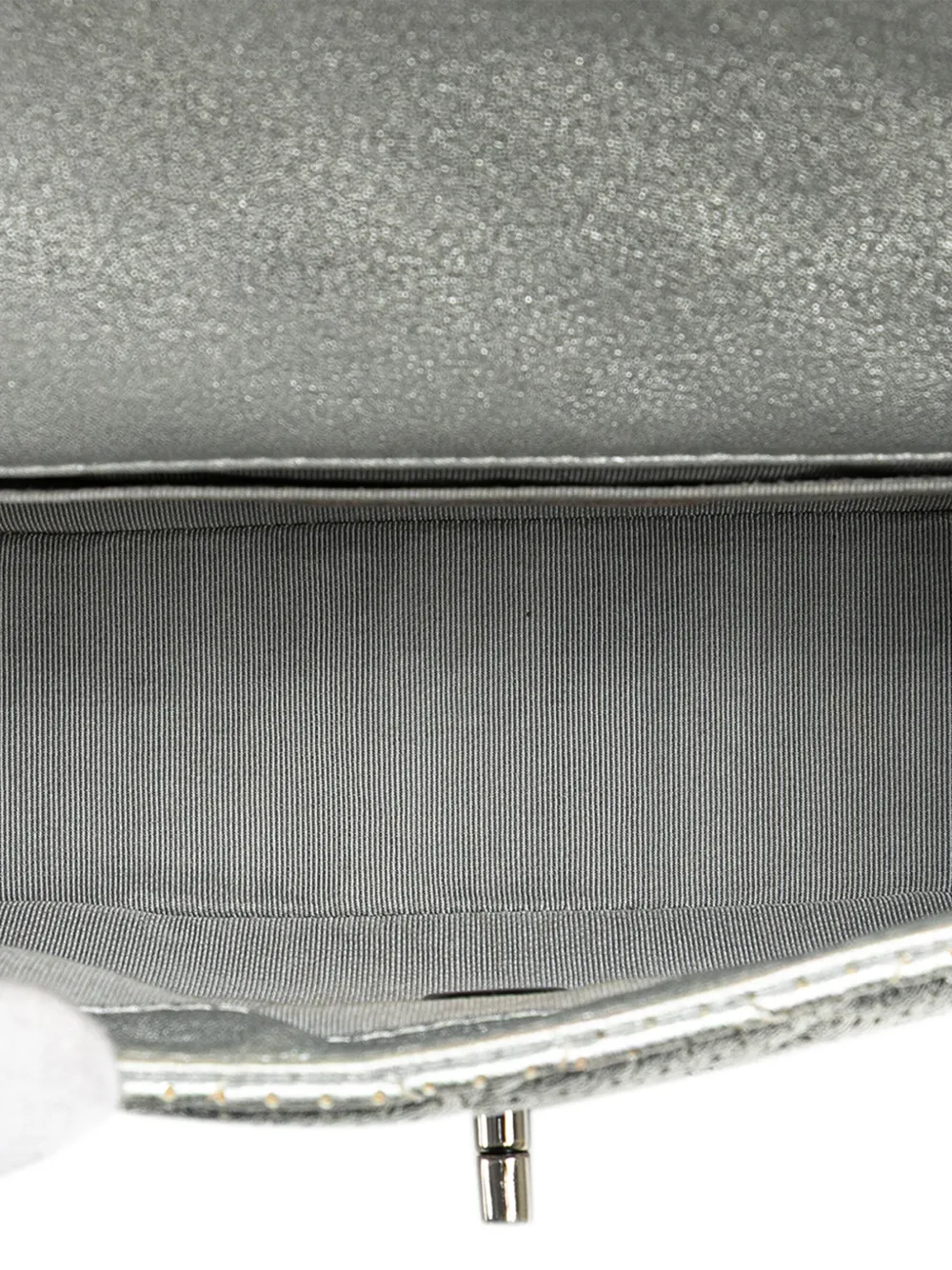 Pre-owned Chanel 2014 Mini Perforated Lambskin Punch Flap Crossbody Bag In Silver