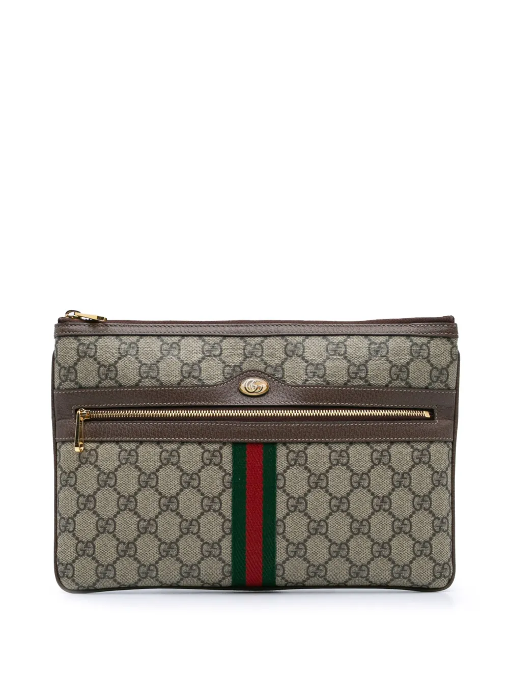 Gucci Pre-Owned 2016-present Large GG Supreme Ophidia Web clutch bag | Brown | Image 1