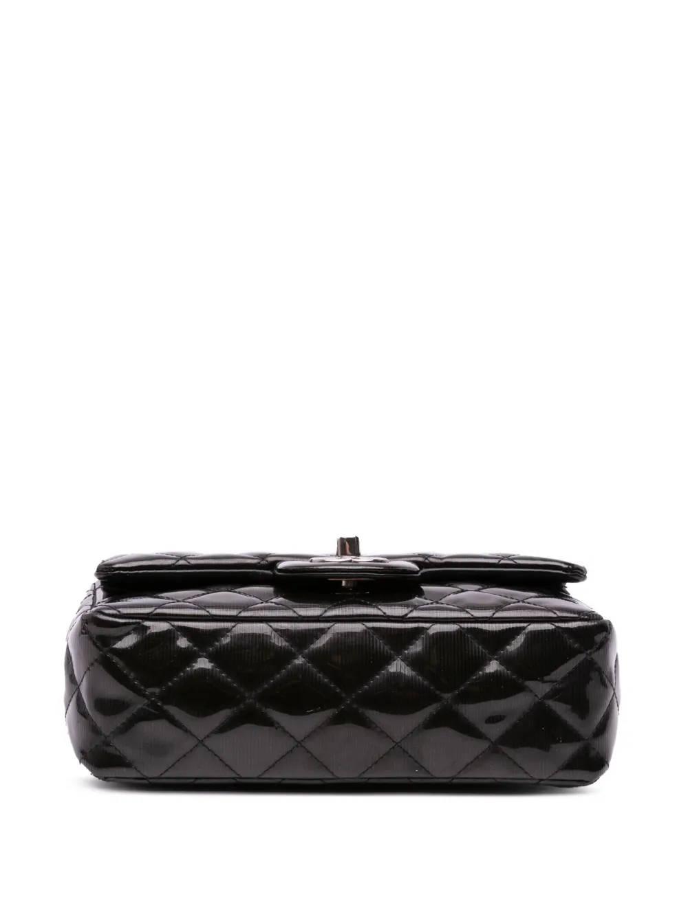 Pre-owned Chanel 2012-2013 Mini Rectangular Classic Striped Patent Single Flap Crossbody Bag In Black