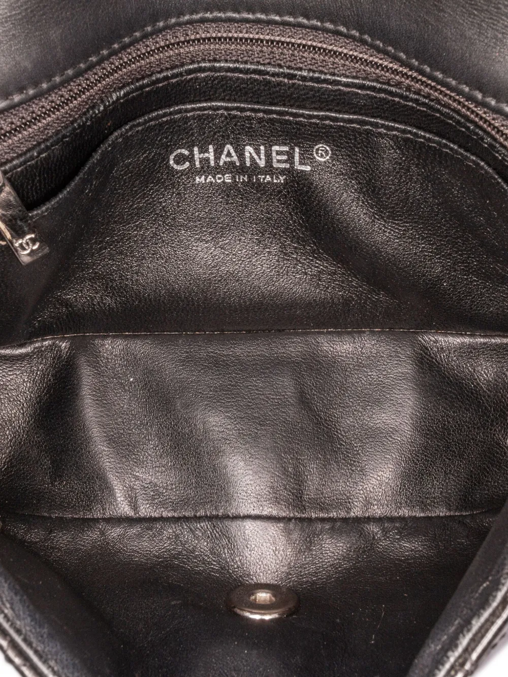 Pre-owned Chanel 2012-2013 Mini Rectangular Classic Striped Patent Single Flap Crossbody Bag In Black