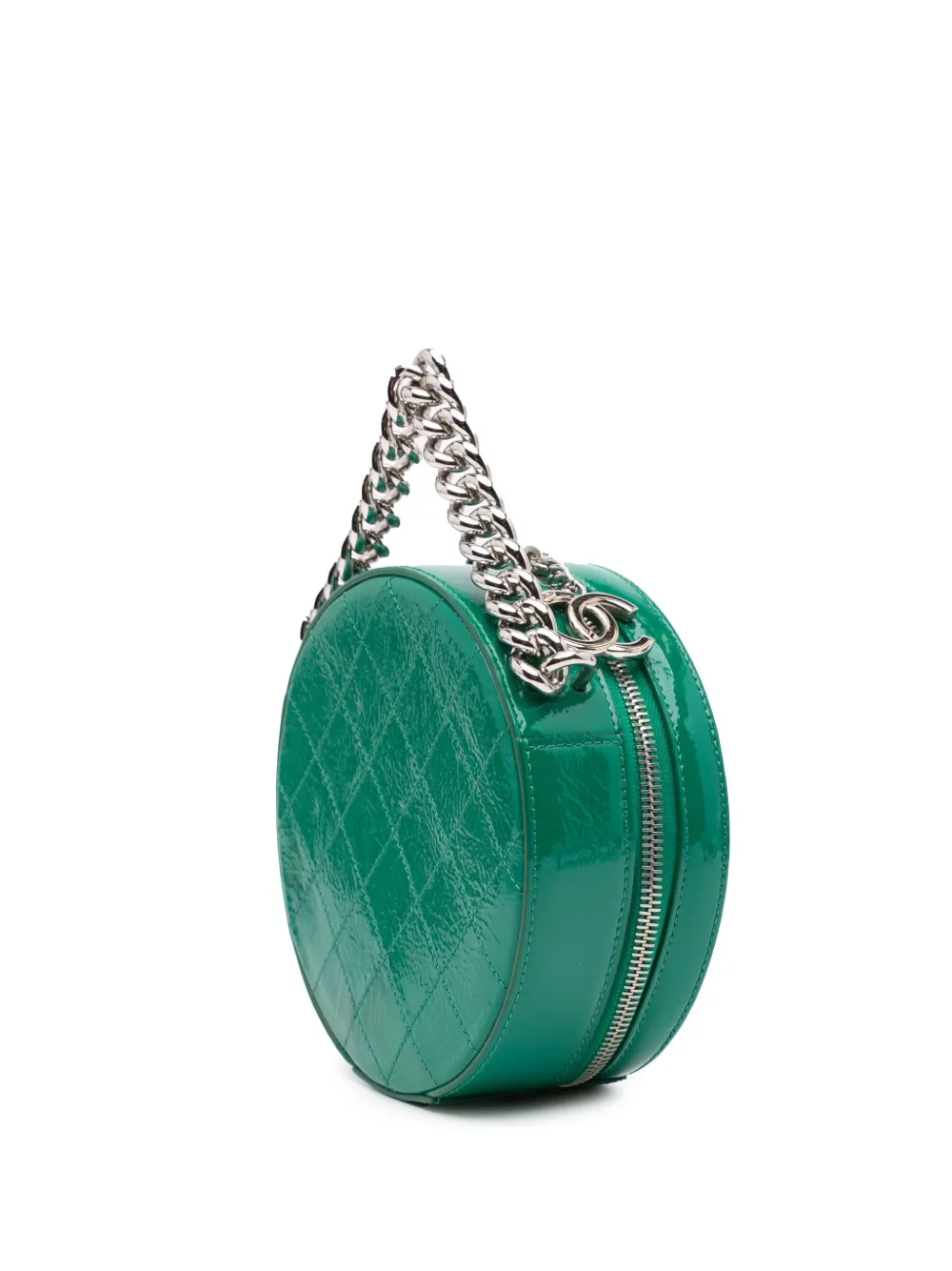 Pre-owned Chanel 2018-2019 Patent Round As Earth Satchel In Green