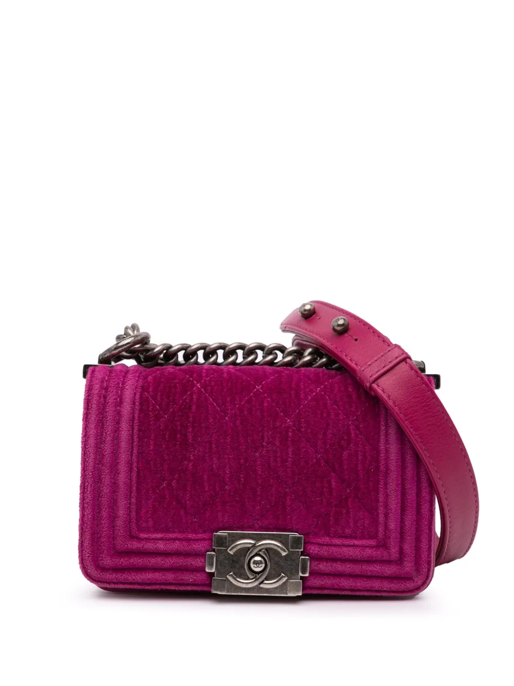 CHANEL Pre-Owned 2012-2013 ミニ ベルベット ボーイ フラップ ショルダーバッグ - パープル CHANEL Pre-Owned 2012-2013 ミニ ベルベット ボーイ フラップ ショルダーバッグ - パープル