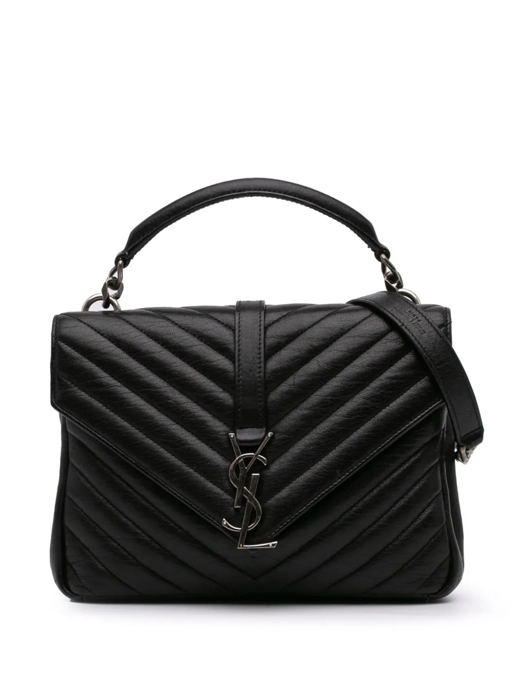 Saint Laurent Pre-Owned Borsa a tracolla College media pelle di pecora con motivo chevron e monogramma in 2016 | nero | Image 1