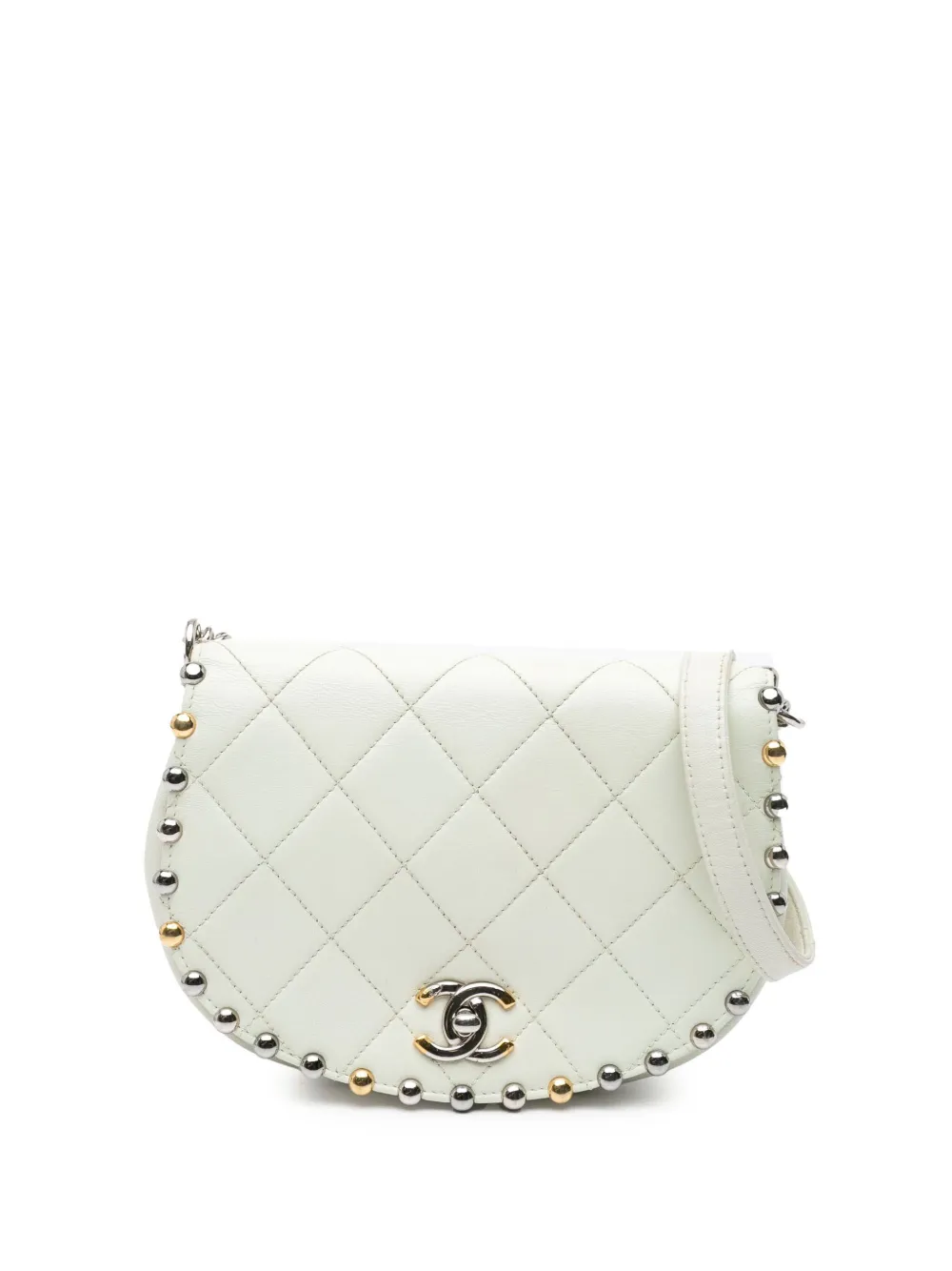 CHANEL Pre-Owned 2018 スモール マトラッセ ラムスキン スタッズ バブルフラップ ショルダーバッグ - ホワイト CHANEL Pre-Owned 2018 スモール マトラッセ ラムスキン スタッズ バブルフラップ ショルダーバッグ - ホワイト