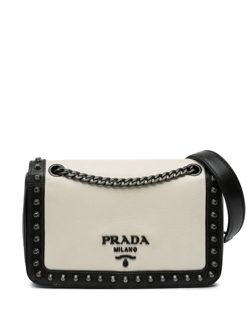 Prada Pre-Owned 2013-2024 スモール スタッズ グレースカーフ チェーンフラップ ショルダーバッグ - ブラック Prada Pre-Owned 2013-2024 スモール スタッズ グレースカーフ チェーンフラップ ショルダーバッグ - ブラック