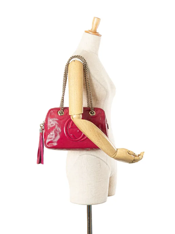 【美品】グッチ ソーホー チェーンショルダーバッグ パテント ピンクベージュ Gucci Pre-Owned 2000-2015 パテント ソーホー チェーン ジップ