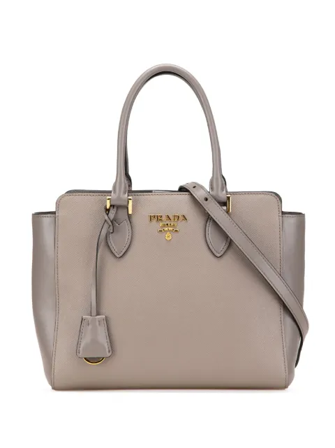 Prada Pre-Owned bolsa satchel Tote pequeña de piel Saffiano y de becerro con cierre 2000-2024