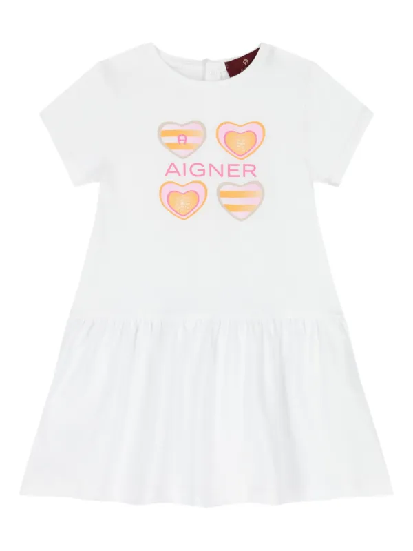 Aigner Kids heart-print short-sleeve Dress White FARFETCH KW