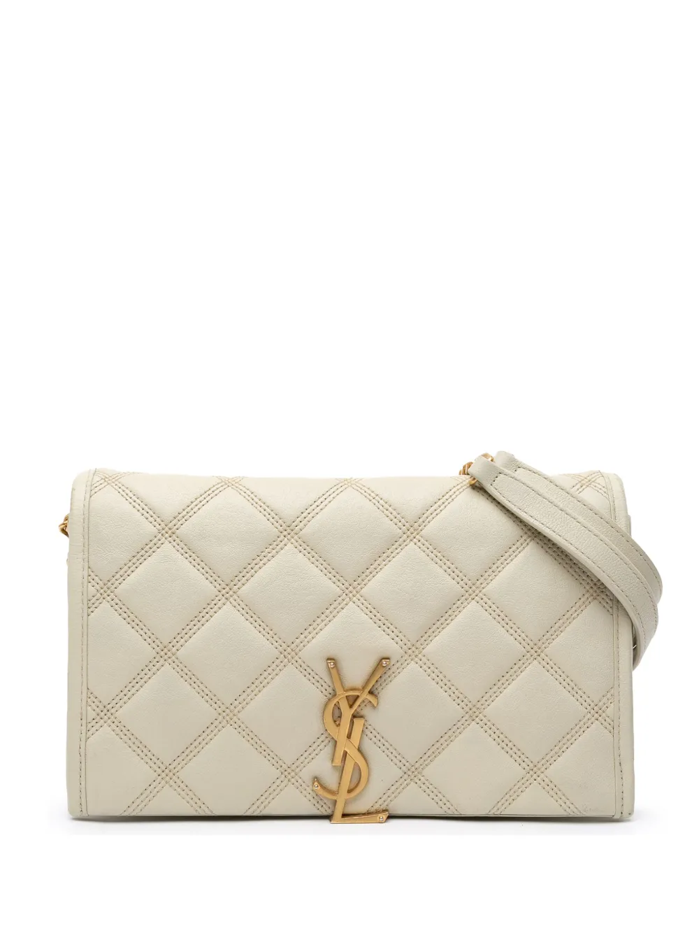 Saint Laurent Pre-Owned 2021 Quilted Lambskin Diamond Becky Chain Wallet shoulder bag | White | Image 1