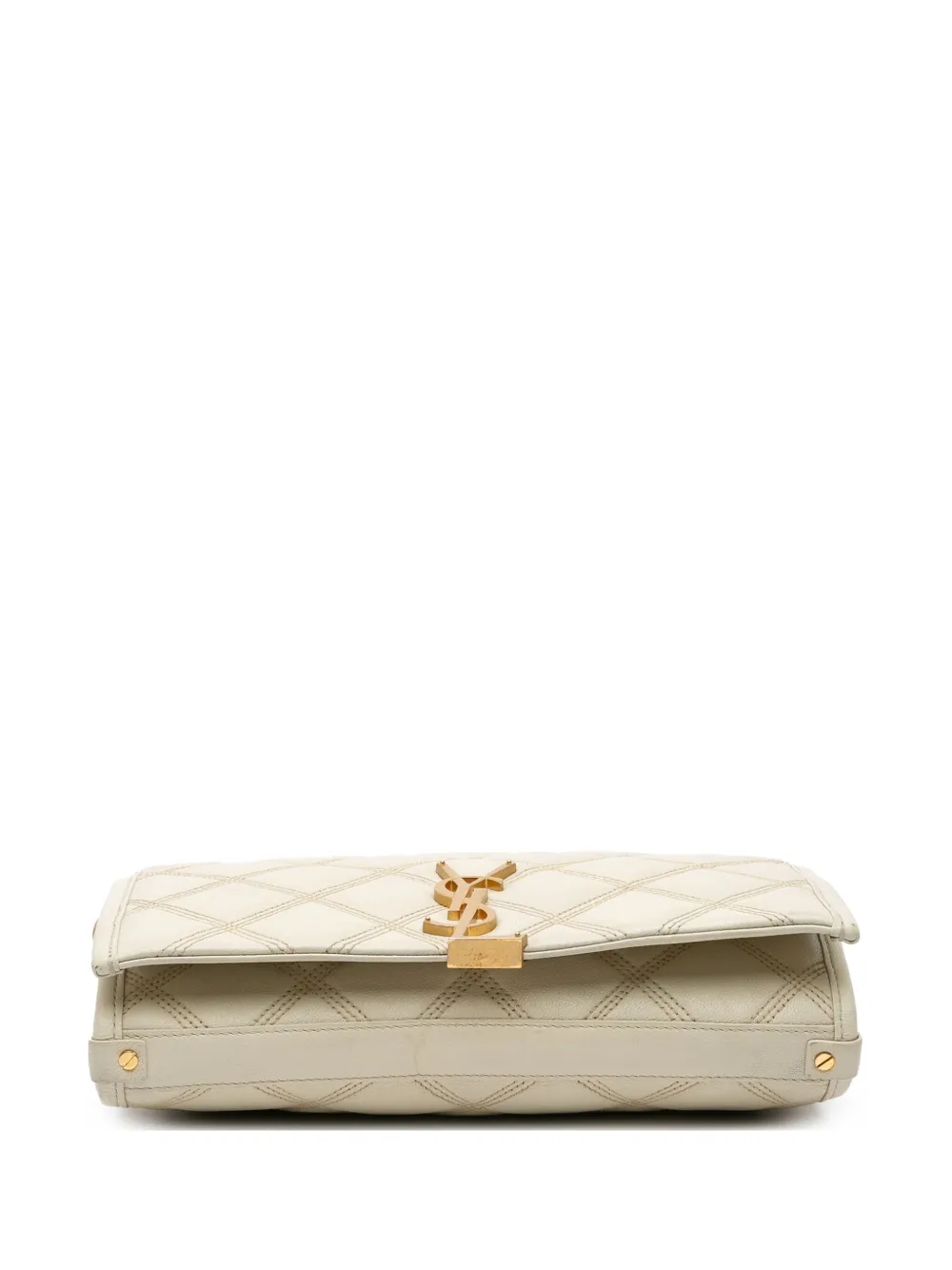 Pre-owned Saint Laurent 2021 Quilted Lambskin Diamond Becky Chain Wallet Shoulder Bag In White